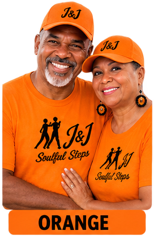 James and Jackie wearing orange