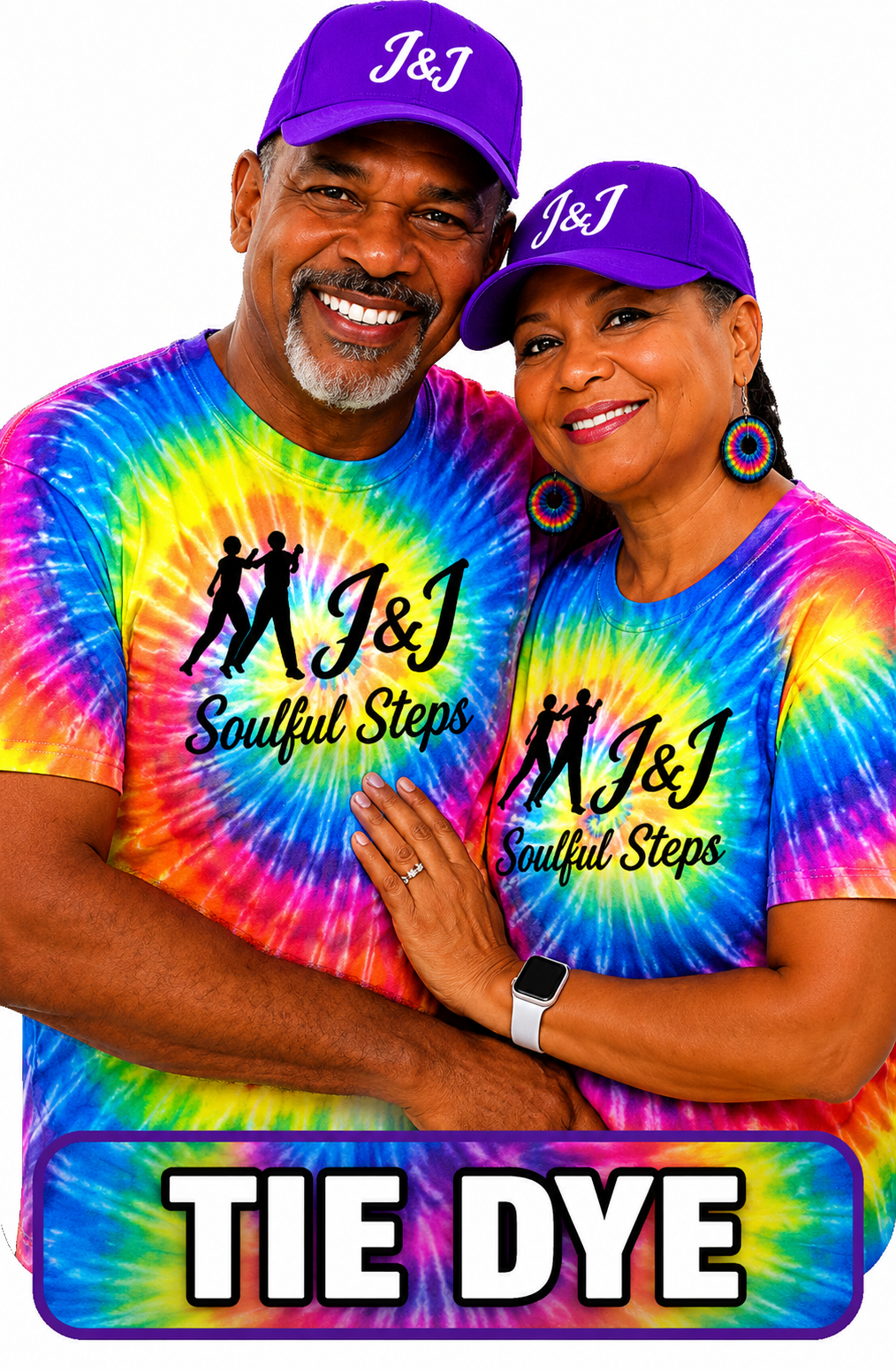 James and Jackie wearing tie-dye
